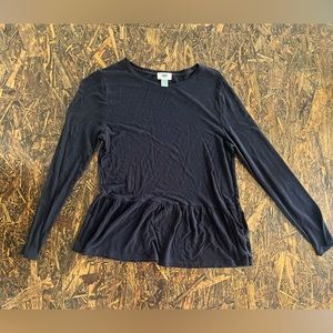 Black peplum long sleeve shirt